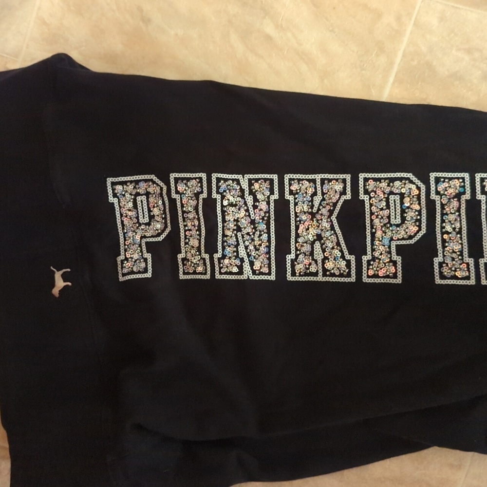 Victoria secret yoga pants with sequin down the legs with word pink size medium